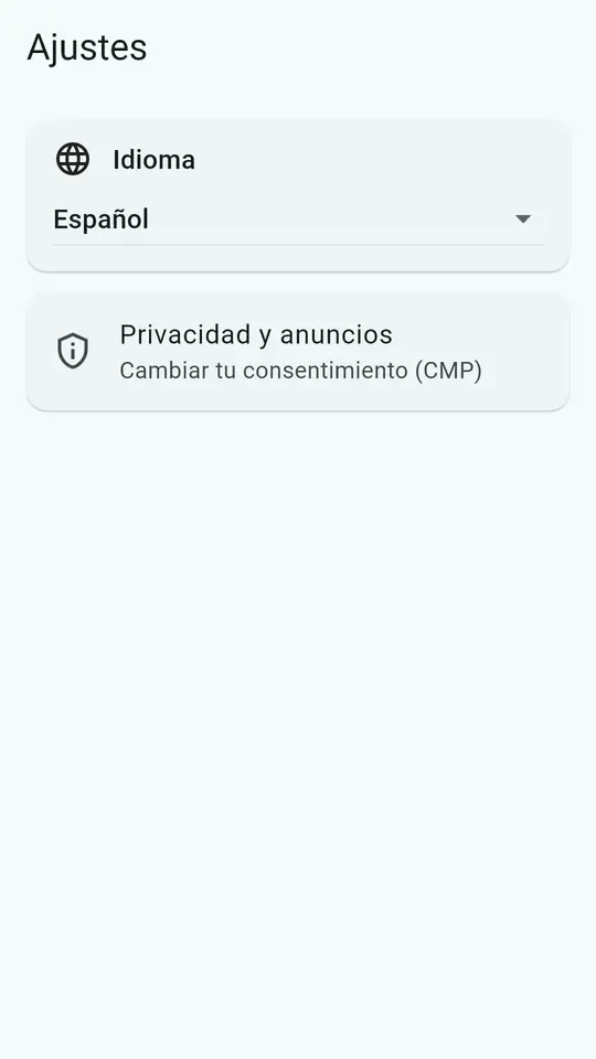 Pantalla de ajustes de ScanFree, tamaño de miniaturas y opciones de visualización